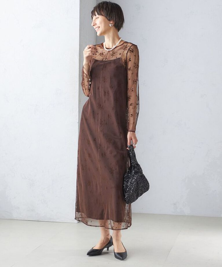 SHIPS for women「〈結婚式・パーティ〉kaene:フロッキー レース ポリエステルベロア 2WAY ドレス」|ワンピース|