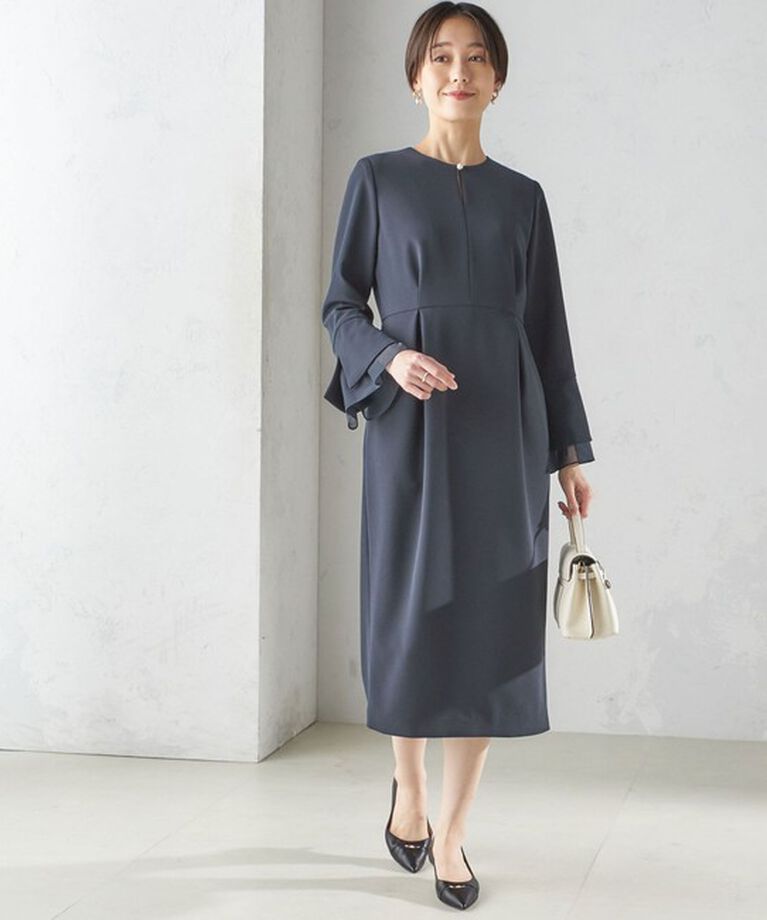 SHIPS for women「〈セレモニー対応可〉重ね着 デザイン ダブル クロス ワンピース」|ワンピース|ネイビー