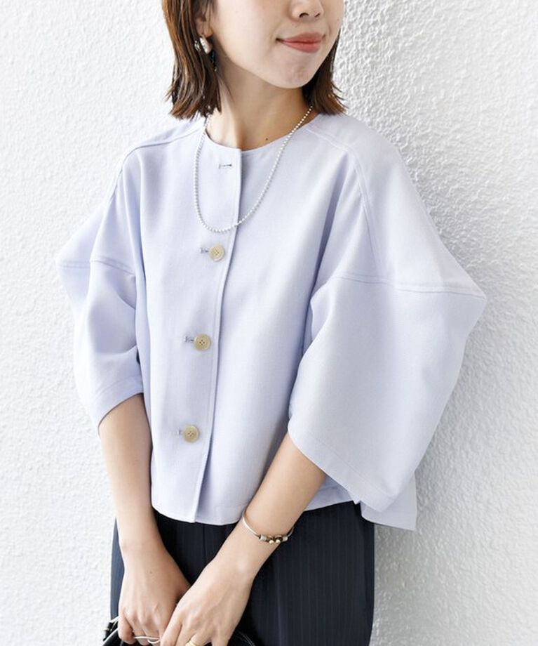 SHIPS for women「【WEB限定】〈洗濯機可能〉リネンライク ランタン袖 ジャケット」|シャツ・ブラウス|ライラック