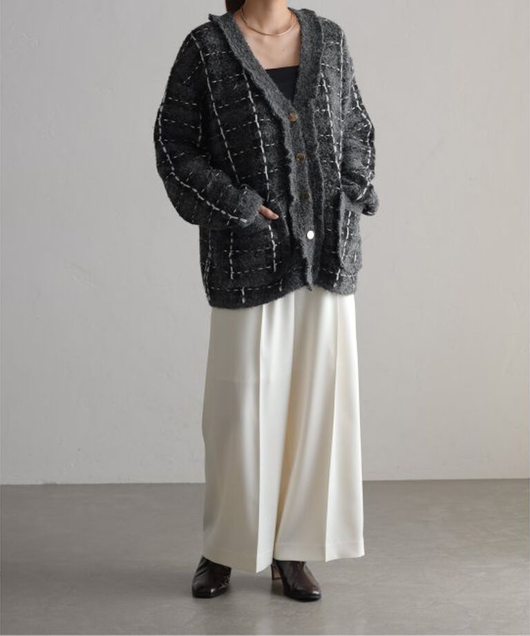  「【TORRAZZO DONNA/トラッゾドンナ】Check Pattern Vneck Knit Jacket」|カーディガン|