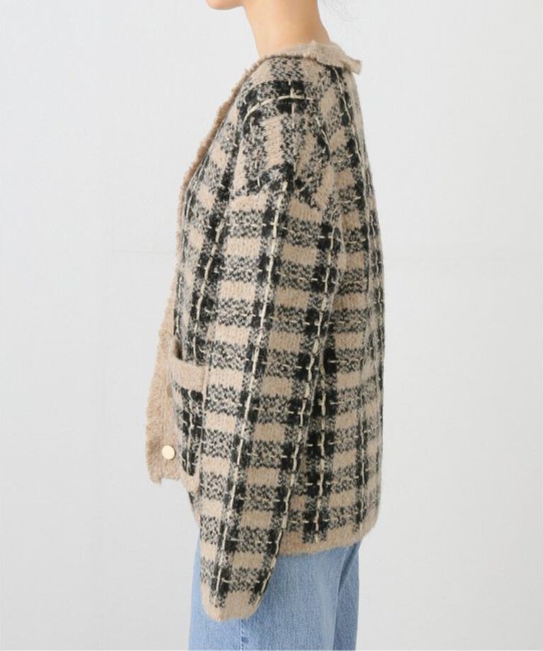  「【TORRAZZO DONNA/トラッゾドンナ】Check Pattern Vneck Knit Jacket」|カーディガン|
