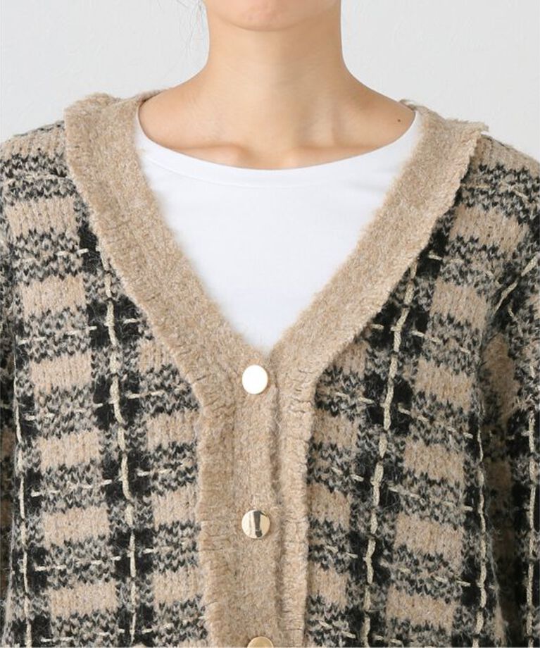  「【TORRAZZO DONNA/トラッゾドンナ】Check Pattern Vneck Knit Jacket」|カーディガン|