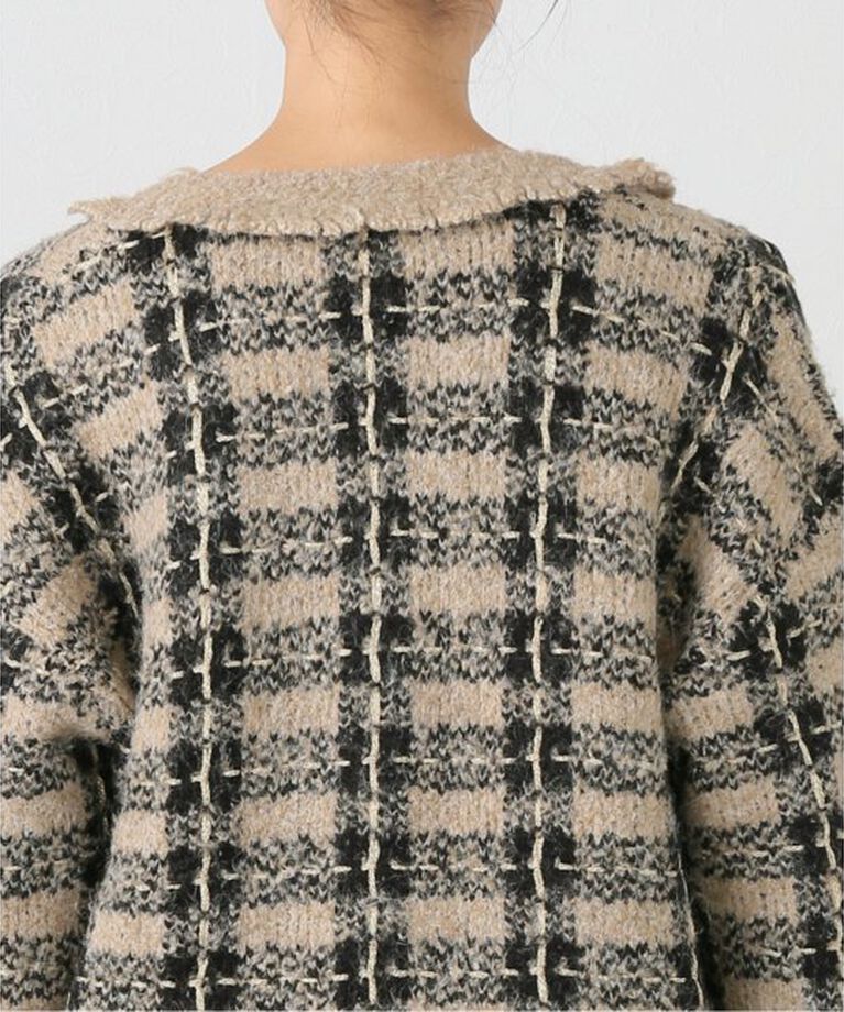 「【TORRAZZO DONNA/トラッゾドンナ】Check Pattern Vneck Knit Jacket」|カーディガン|