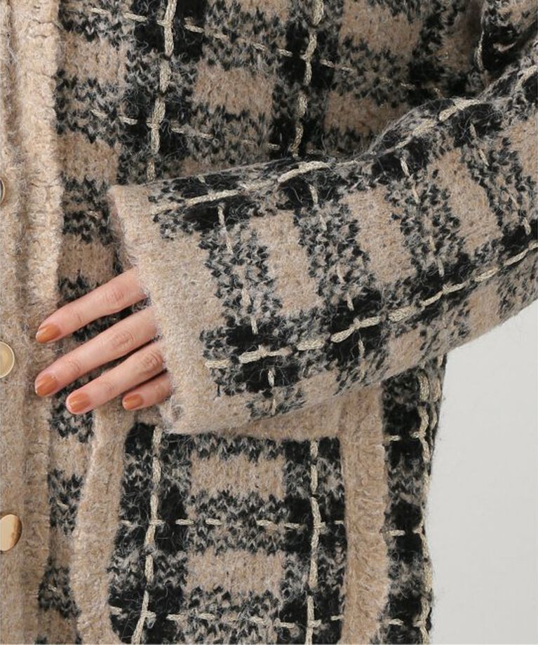  「【TORRAZZO DONNA/トラッゾドンナ】Check Pattern Vneck Knit Jacket」|カーディガン|