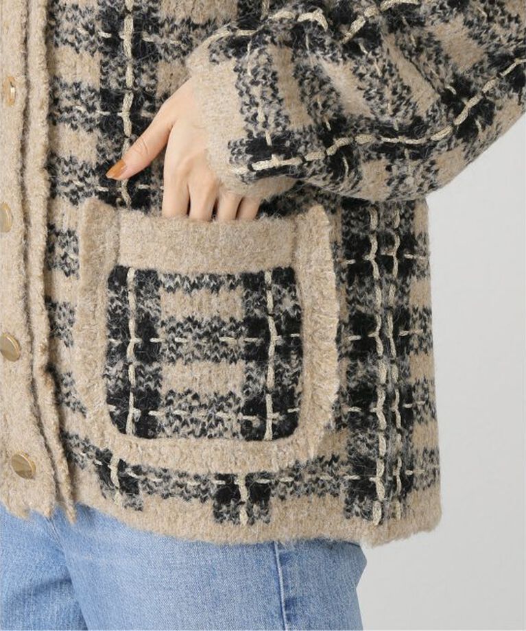  「【TORRAZZO DONNA/トラッゾドンナ】Check Pattern Vneck Knit Jacket」|カーディガン|
