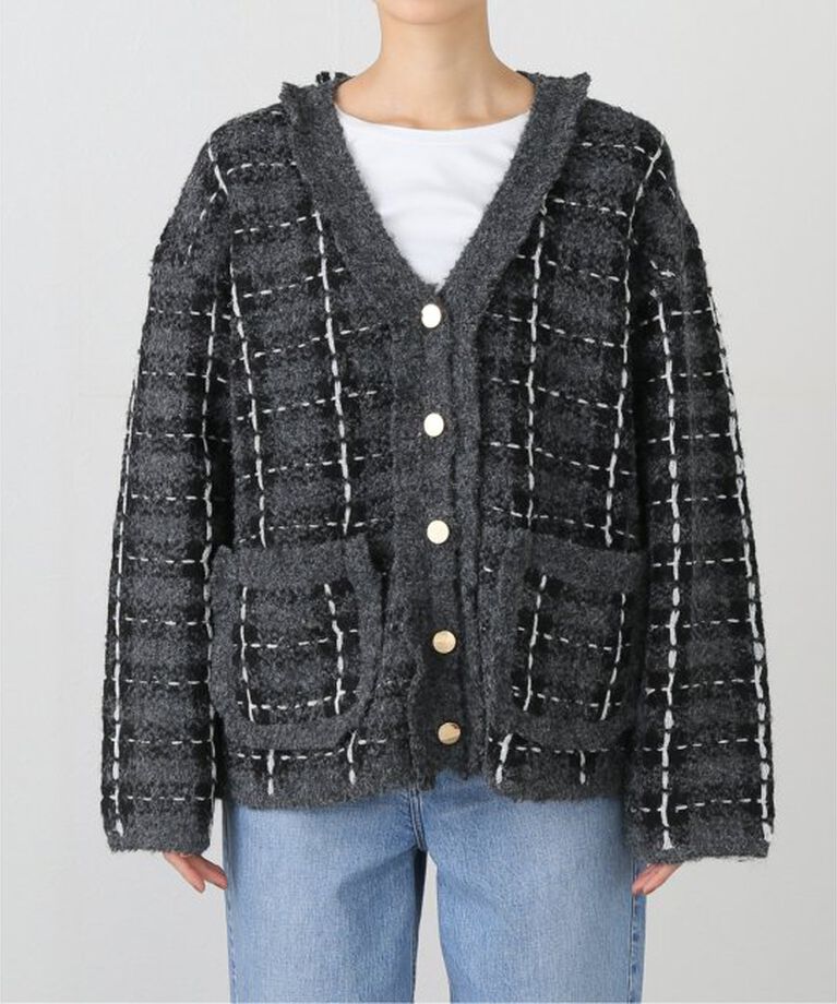  「【TORRAZZO DONNA/トラッゾドンナ】Check Pattern Vneck Knit Jacket」|カーディガン|