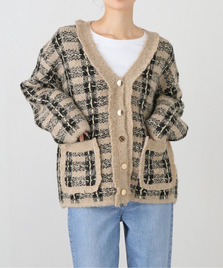  「【TORRAZZO DONNA/トラッゾドンナ】Check Pattern Vneck Knit Jacket」|カーディガン|