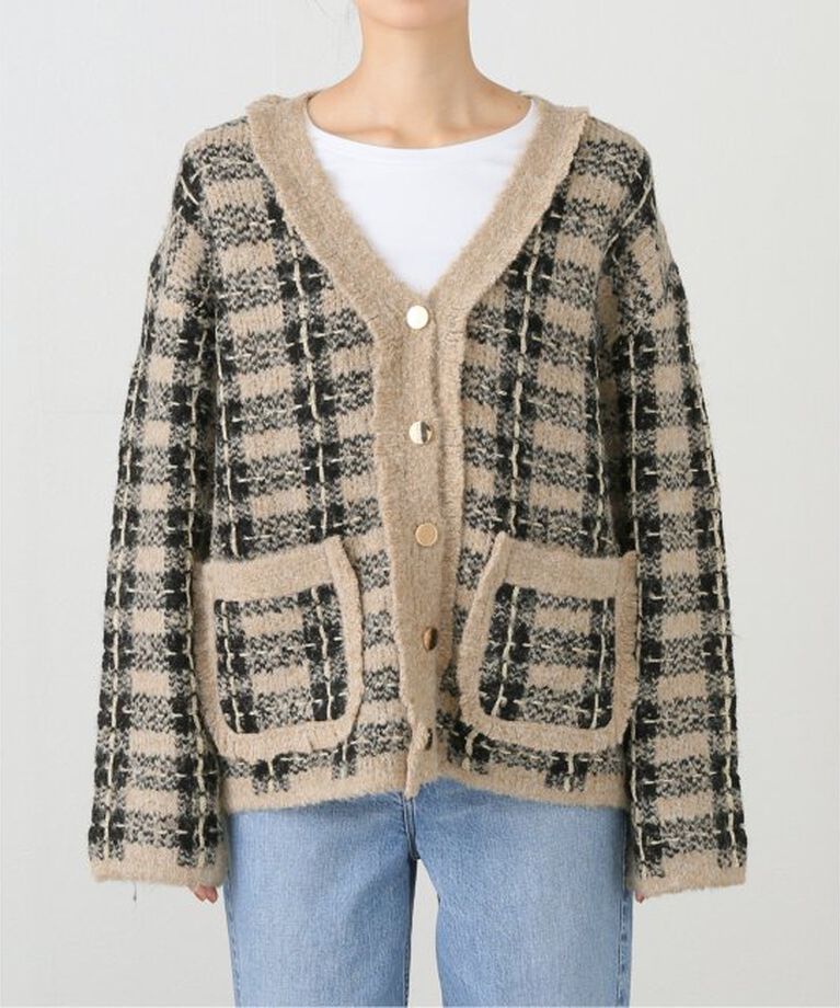  「【TORRAZZO DONNA/トラッゾドンナ】Check Pattern Vneck Knit Jacket」|カーディガン|