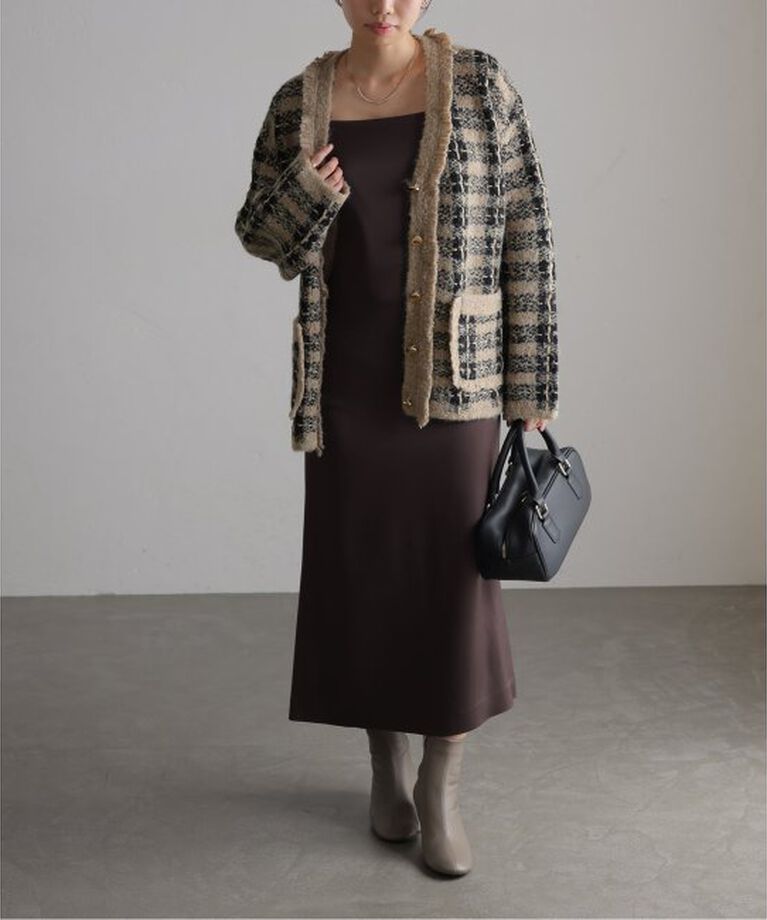  「【TORRAZZO DONNA/トラッゾドンナ】Check Pattern Vneck Knit Jacket」|カーディガン|