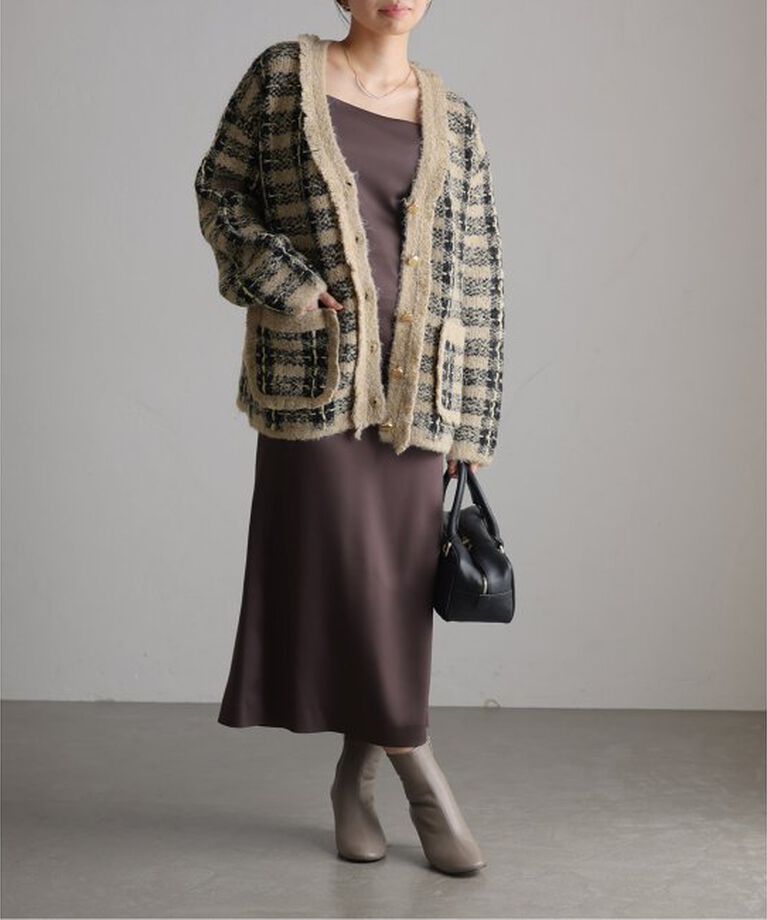  「【TORRAZZO DONNA/トラッゾドンナ】Check Pattern Vneck Knit Jacket」|カーディガン|