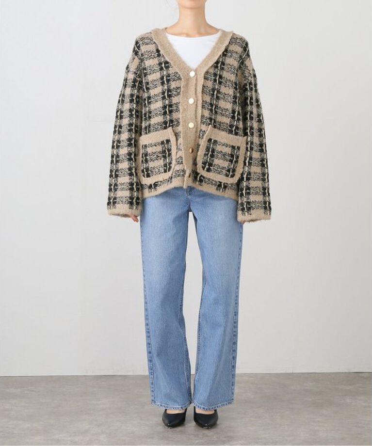  「【TORRAZZO DONNA/トラッゾドンナ】Check Pattern Vneck Knit Jacket」|カーディガン|