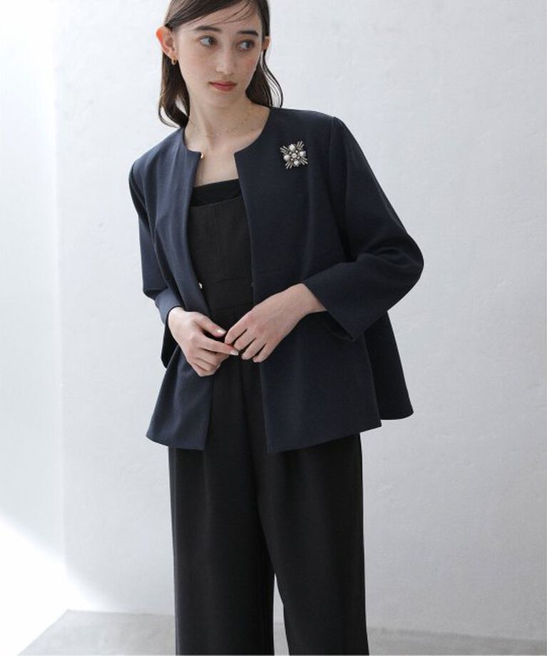  「【洗える】ツイルストレッチノーカラージャケット」|ノーカラージャケット|