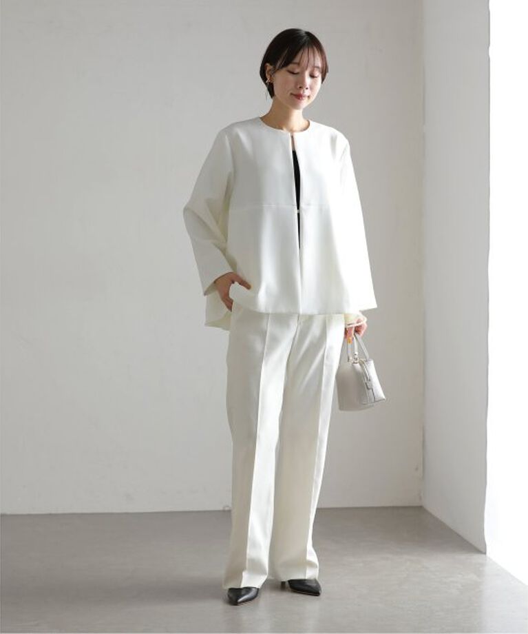  「【洗える】ツイルストレッチノーカラージャケット」|ノーカラージャケット|