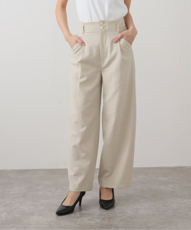  「【洗える】ハイウエストタックパンツ」|スラックス|ベージュ