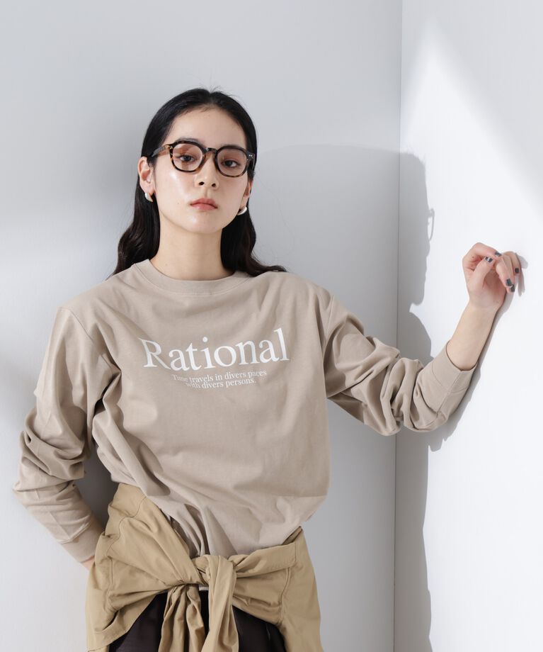 nano･universe「プリントロゴロンT」|Tシャツ・カットソー|ベージュ