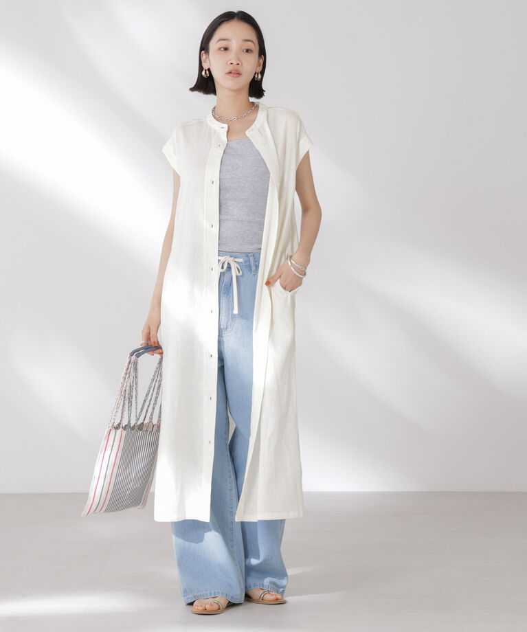 nano･universe「Anti Smell Linen フレンチスリーブワンピース」|ワンピース|ホワイト