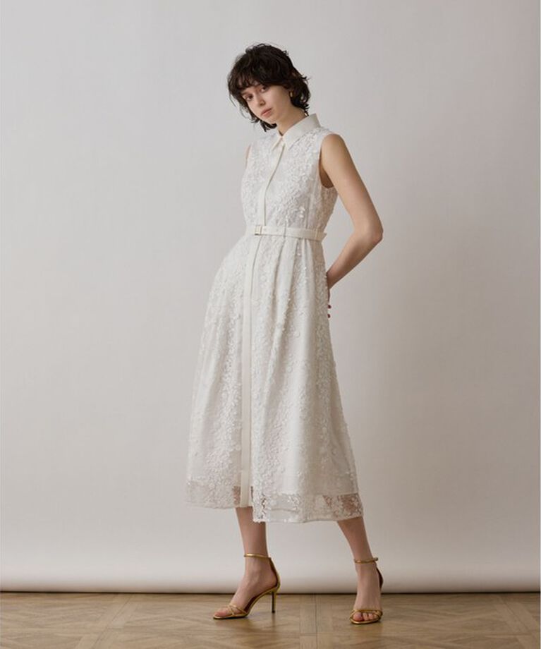 GRACE CONTINENTAL「フラワーライン刺繍ワンピース」|ワンピース|ホワイト
