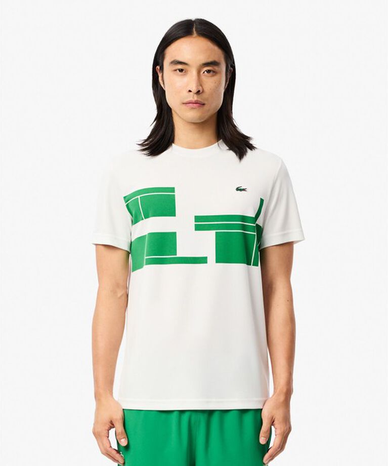 LACOSTE「UPF50＋ UVカット 『ノバク・ジョコビッチ』コートプリント ウルトラドライ 半袖Tシャツ」|Tシャツ・カットソー|ホワイト
