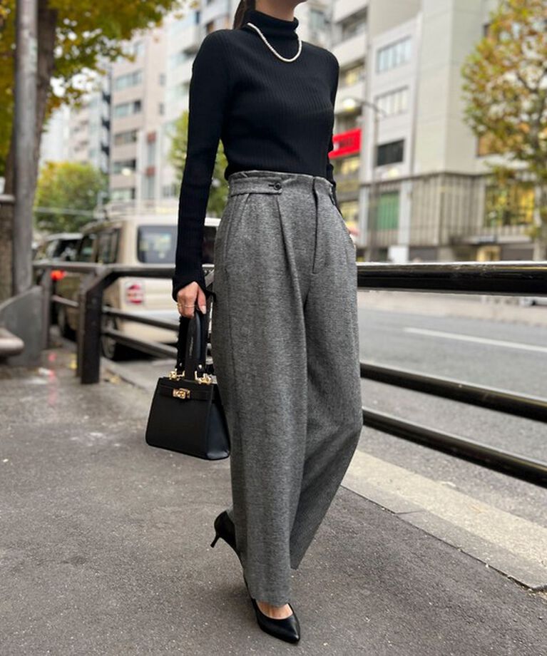 NOLLEY'S「ウォッシャブルウールダブルベルトワイドパンツ」|その他|グレー系その他