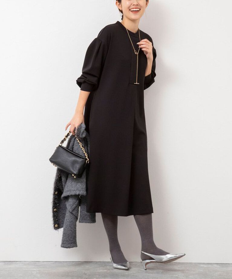 NOLLEY'S「ウォッシャブル裏起毛カットジョーゼットワンピース」|ワンピース|ブラック