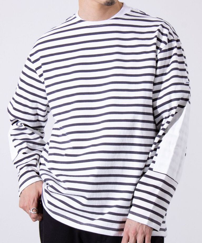 GLOSTER「【GLOSTER/グロスター】バスクボーダー  エルボーパッチ ボーダーロンT」|Tシャツ・カットソー|ホワイト系その他2