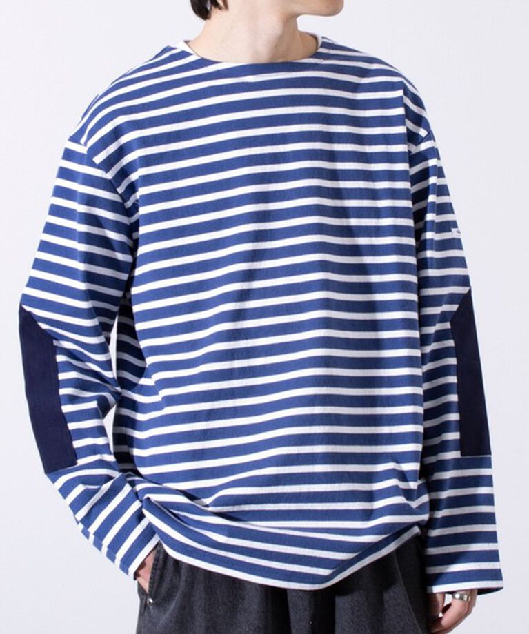 GLOSTER「【GLOSTER/グロスター】バスクボーダー  エルボーパッチ ボーダーロンT」|Tシャツ・カットソー|ブルー系その他