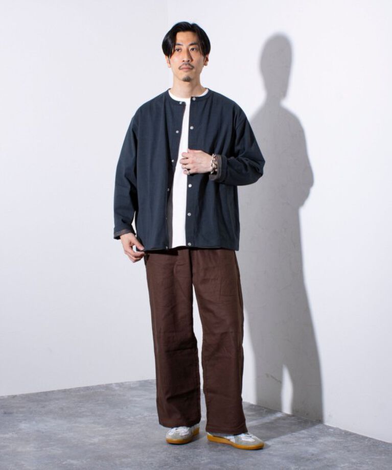 GLOSTER「【GLOSTER/グロスター】BACK FANCY 裏地配色クルーネックカーディガン スナップボタン」|カーディガン|