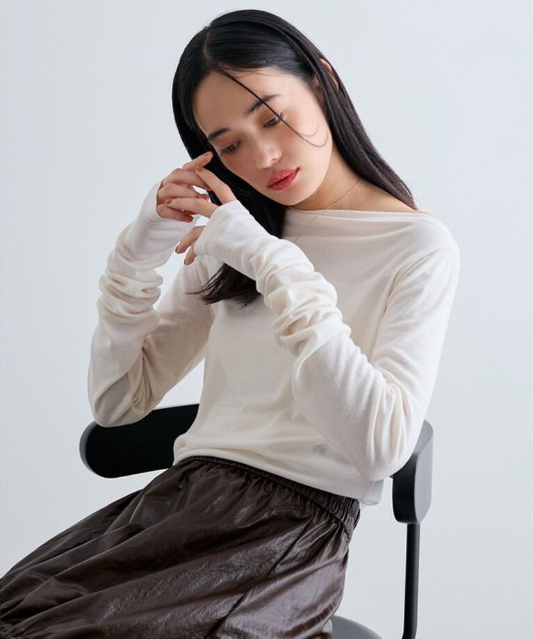VIS「【洗える】ドレープオフショルダーロングTシャツ」|Tシャツ・カットソー|