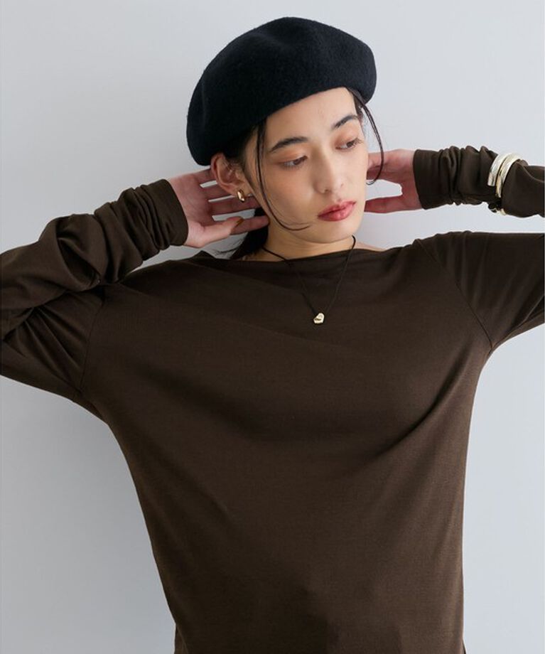 VIS「【洗える】ドレープオフショルダーロングTシャツ」|Tシャツ・カットソー|