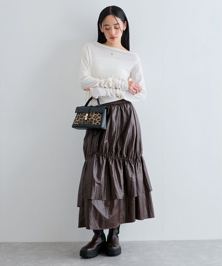 VIS「【洗える】ドレープオフショルダーロングTシャツ」|Tシャツ・カットソー|