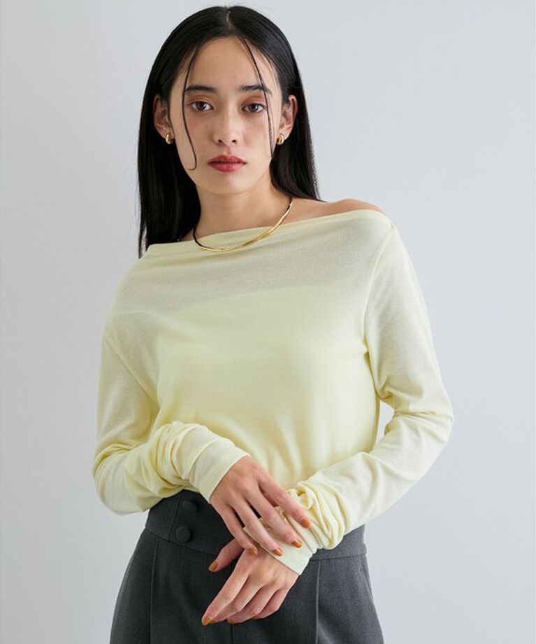 VIS「【洗える】ドレープオフショルダーロングTシャツ」|Tシャツ・カットソー|