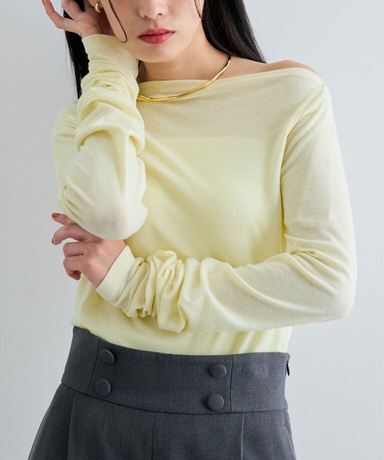 VIS「【洗える】ドレープオフショルダーロングTシャツ」|Tシャツ・カットソー|