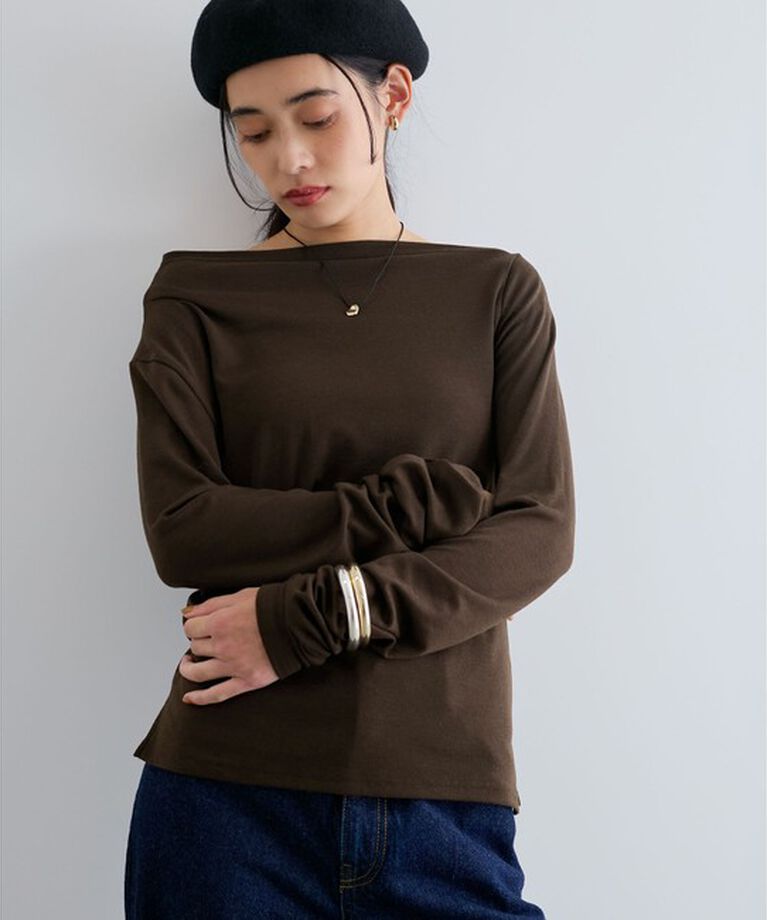 VIS「【洗える】ドレープオフショルダーロングTシャツ」|Tシャツ・カットソー|コゲ茶メイン