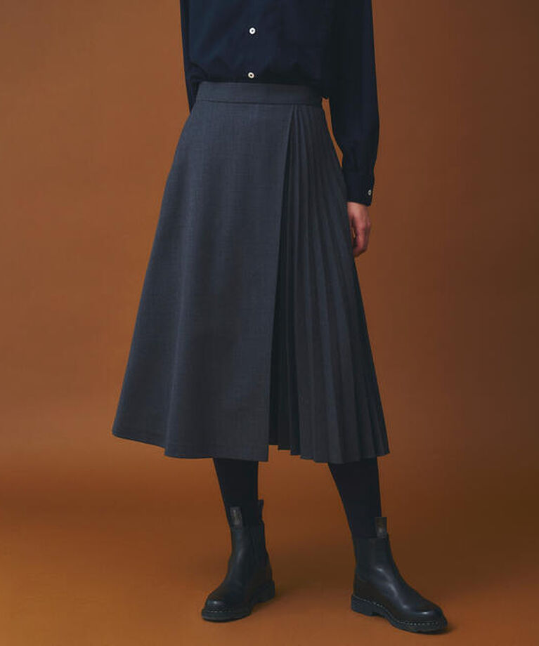 LE GLAZIK「LE GLAZIK | ツイル スリットプリーツスカート WOMEN」|スカート|BLACK
