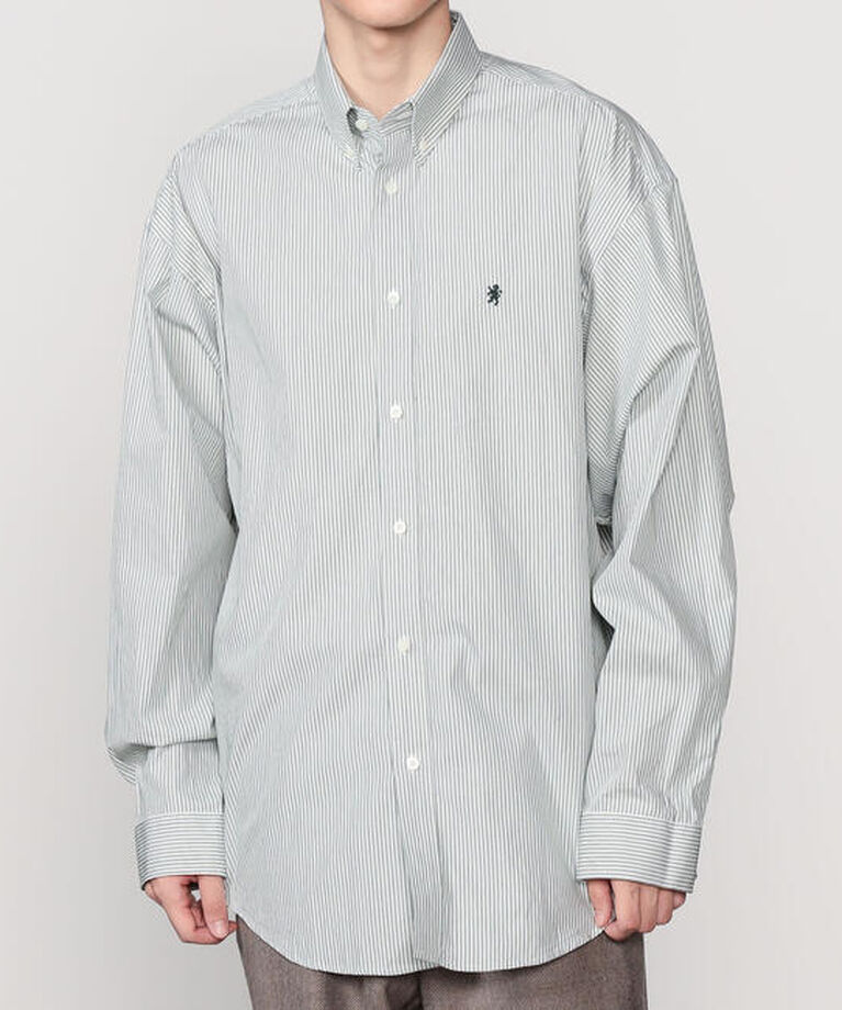 GYMPHLEX「Gymphlex | コットン ボタンダウン 長袖ワイドシャツ STRIPE MEN」|シャツ・ブラウス|GREEN系1