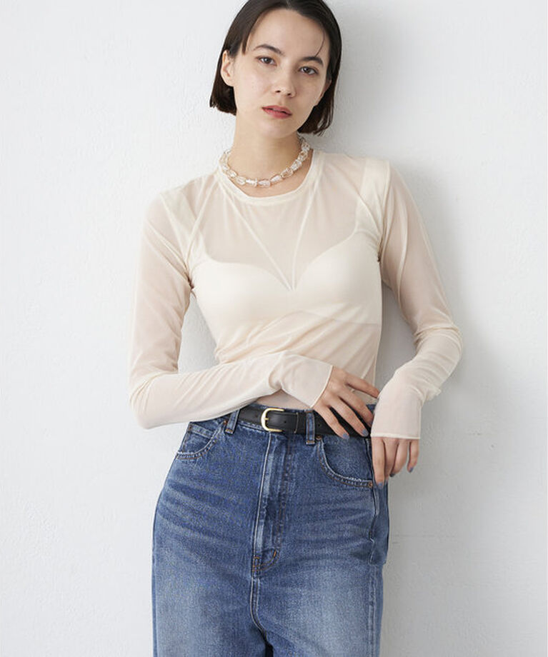 「【NICENICE MOMENT】MESH LS SHELL」|インナー|ベージュ