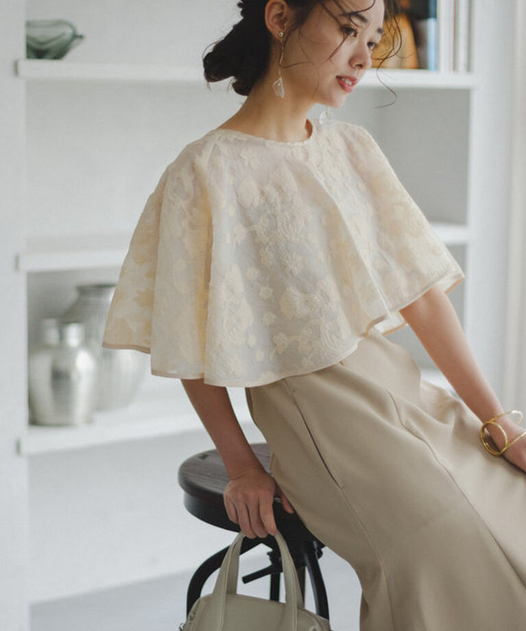  「【オケージョンドレス/結婚式】Cape layerd bare dress」|ドレス|ベージュ