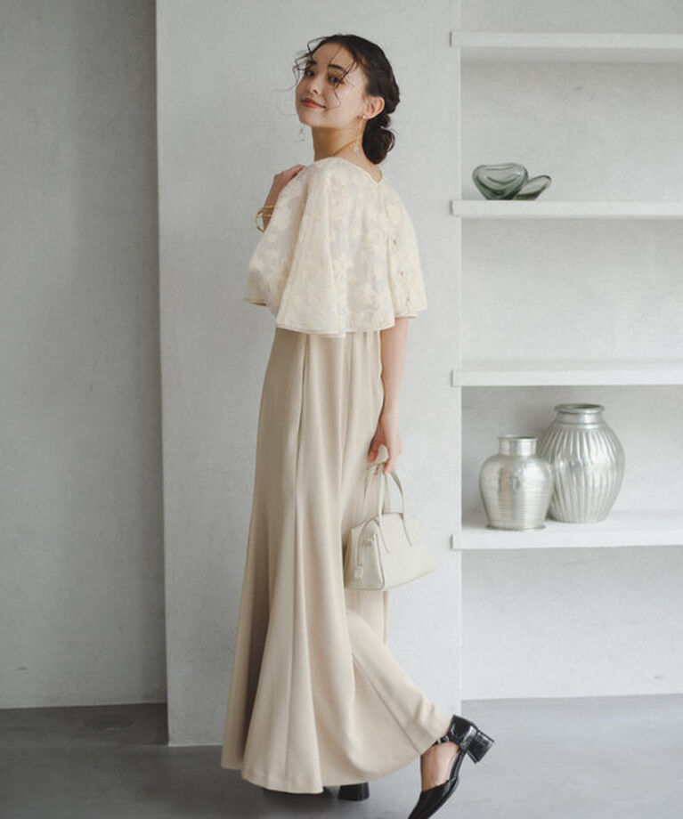  「【オケージョンドレス/結婚式】Cape layerd bare dress」|ドレス|
