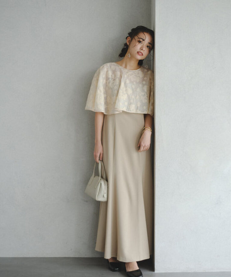  「【オケージョンドレス/結婚式】Cape layerd bare dress」|ドレス|