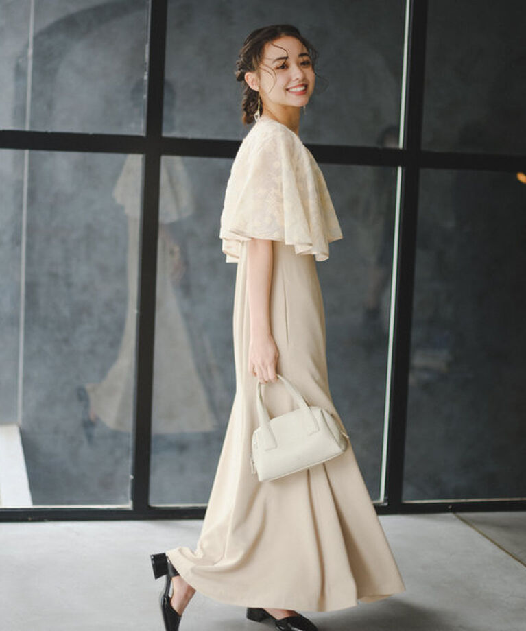  「【オケージョンドレス/結婚式】Cape layerd bare dress」|ドレス|