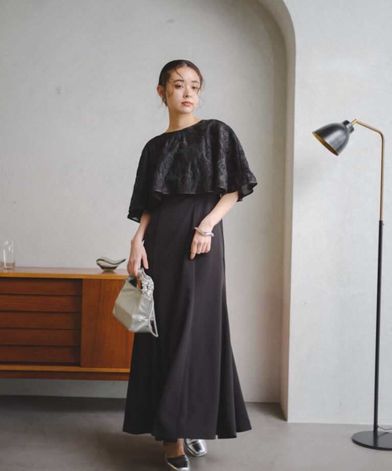  「【オケージョンドレス/結婚式】Cape layerd bare dress」|ドレス|