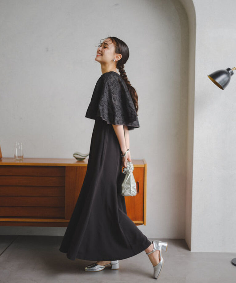  「【オケージョンドレス/結婚式】Cape layerd bare dress」|ドレス|