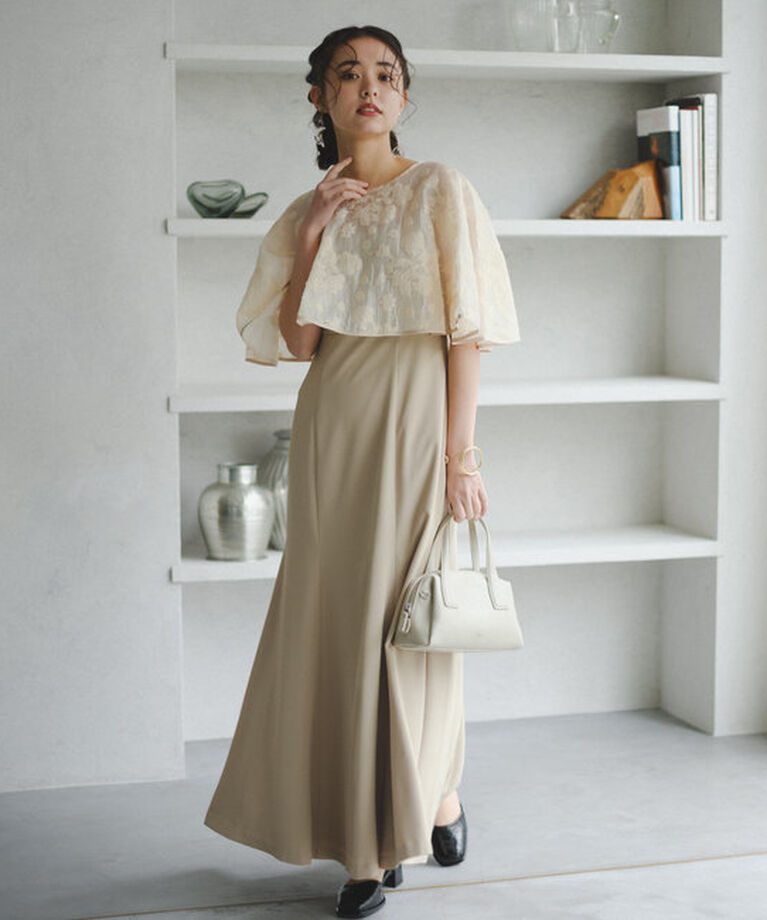  「【オケージョンドレス/結婚式】Cape layerd bare dress」|ドレス|