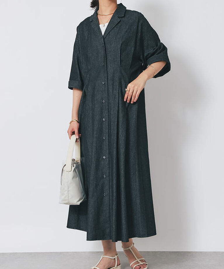  「ウエストタックデニムワンピース」|その他|ブラック