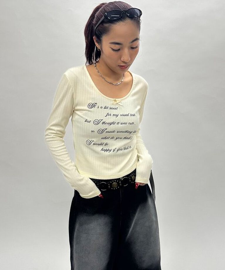  「メッセージリボンリブトップス」|Tシャツ・カットソー|
