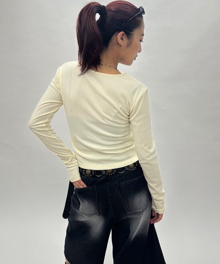  「メッセージリボンリブトップス」|Tシャツ・カットソー|