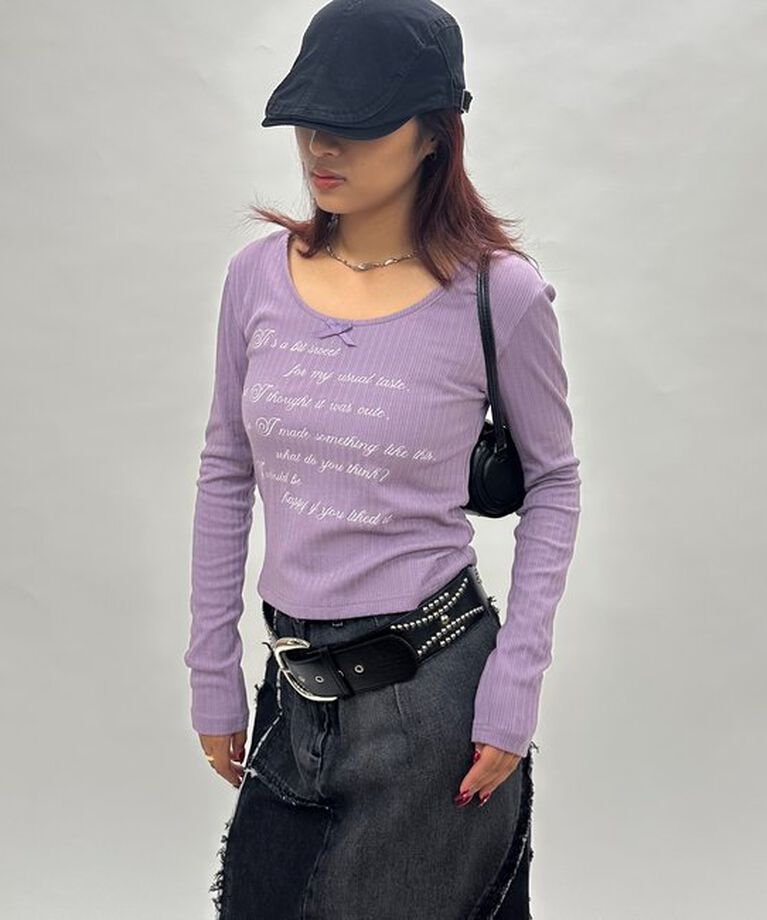  「メッセージリボンリブトップス」|Tシャツ・カットソー|