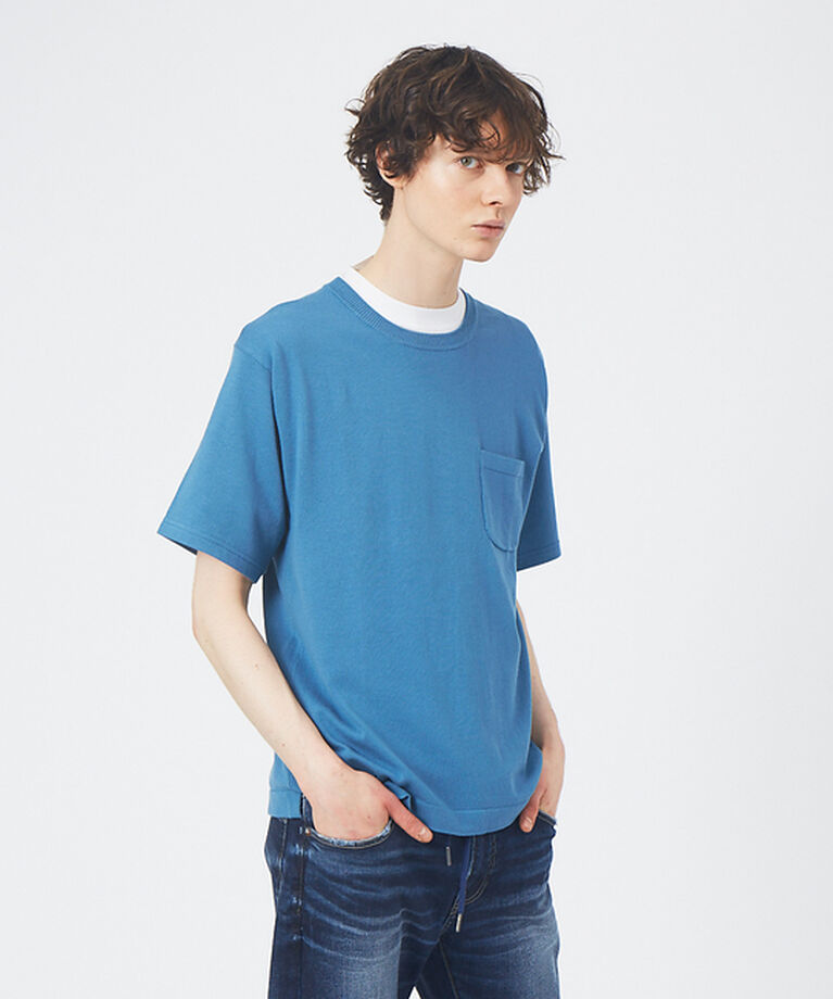 ABAHOUSE「アンサンブル ニット ポケットTシャツ」|Tシャツ・カットソー|ブルー