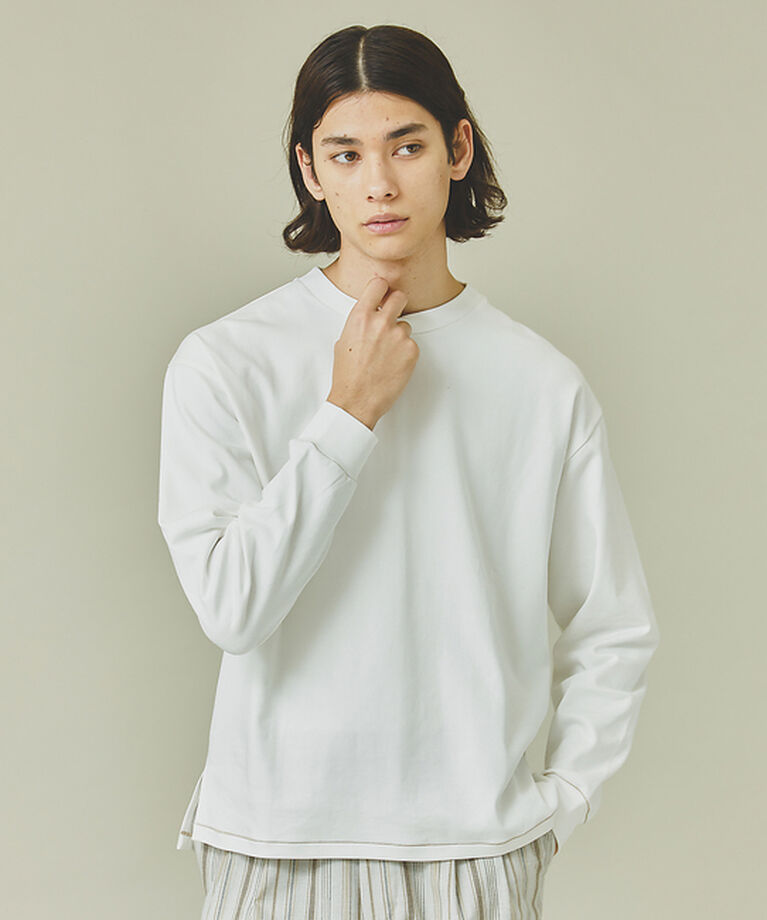 ABAHOUSE「スムース オーバーサイズ ロングスリーブ クルーネックTシャツ」|Tシャツ・カットソー|ホワイト