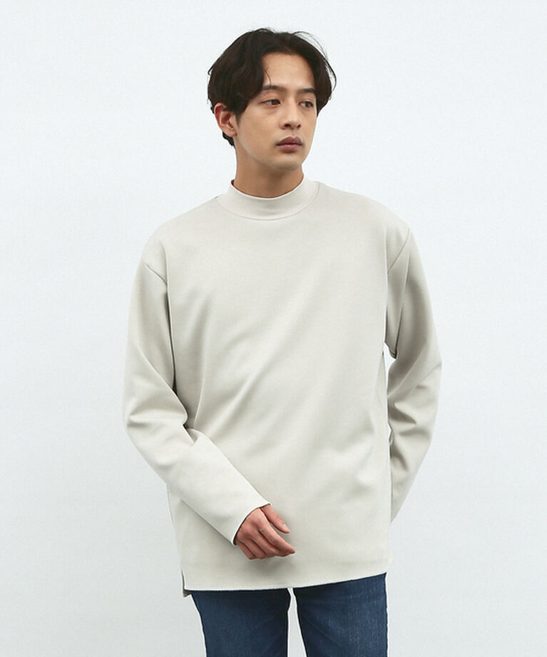 ABAHOUSE「【ダブルフェイス】ソフトタッチ モックネック ロングスリーブ Tシャツ」|Tシャツ・カットソー|グレージュ